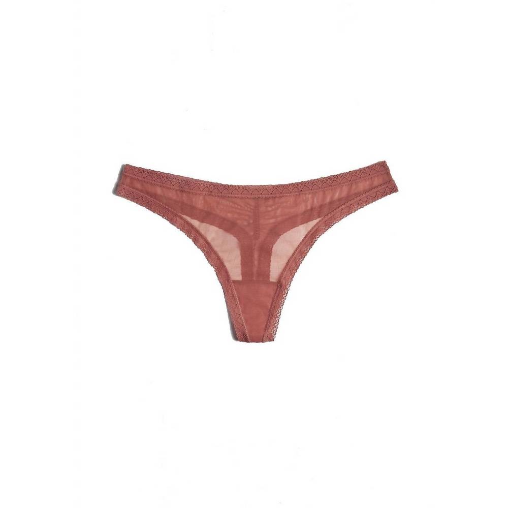 NEW BLUSH LINGERIE mesh lace trim thong panty in nutmeg